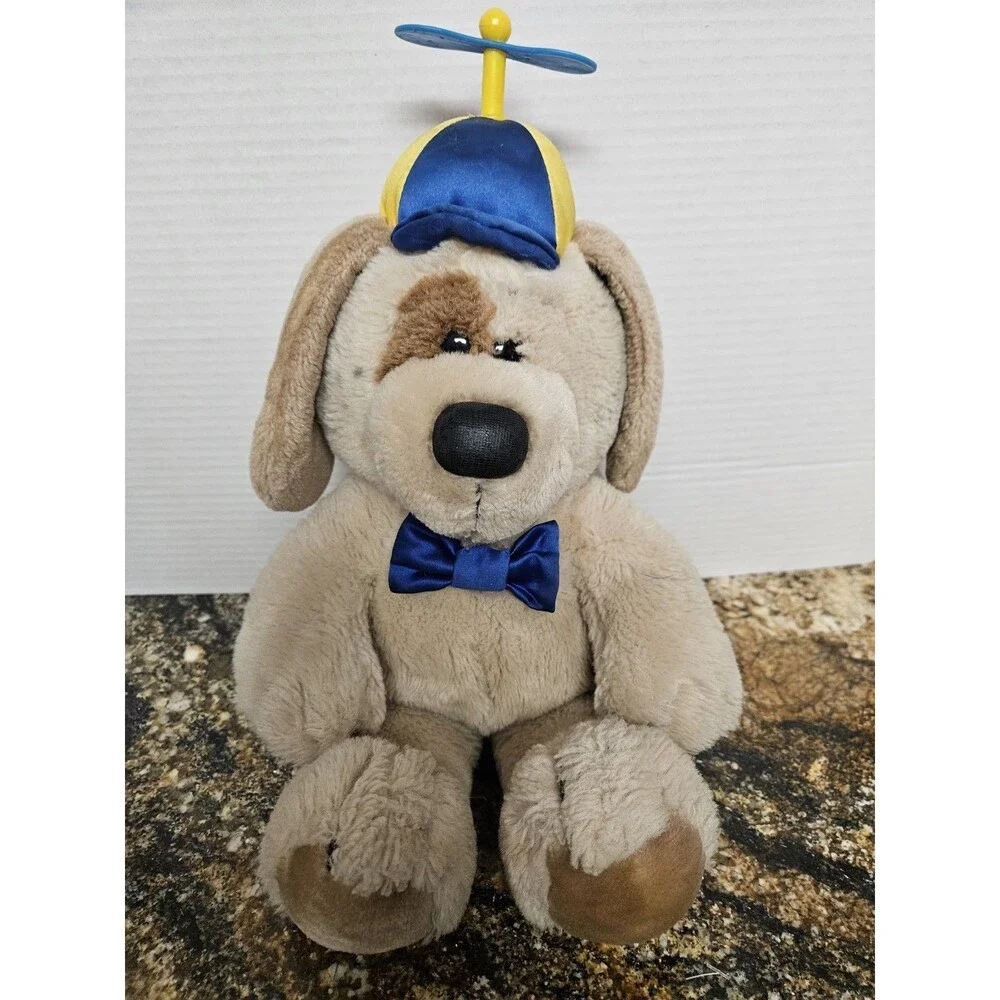 Vintage 1987 Dakin Brown Puppy Dog Whirly Propellor Hat Stuffed Animal Plush 16”